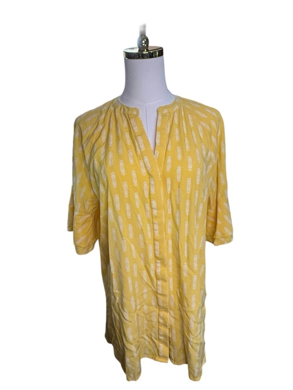 Matilda Jane Golden Hour Yellow Printed V-Neck Tunic with Ruffle Back Hem Size S